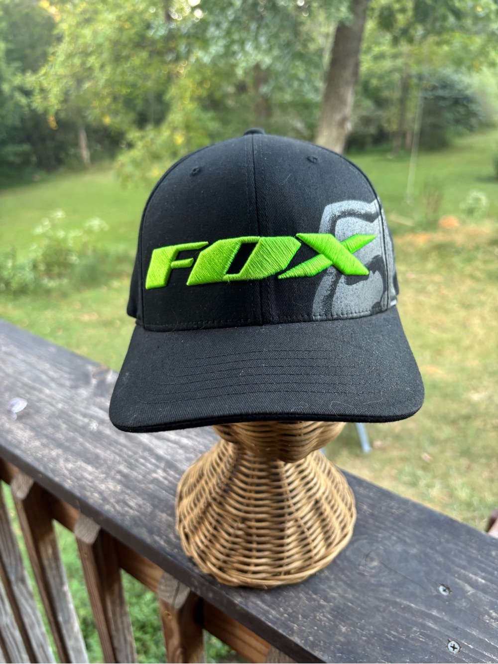 Fox Racing Psycosis Flexfit Hat S/M Black Lime Green Fox Head Motocross Cap